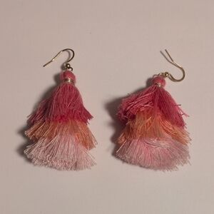 Elegant Pink and Orange Ombre Tassel Earrings